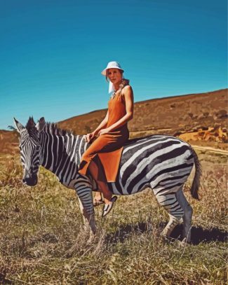 Woman Riding Zebra Diamond Painting