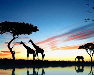 African Animals Silhouette Diamond Painting