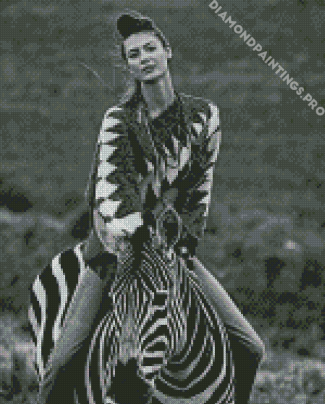 Black And White Woman Riding Zebra Diamond Painting