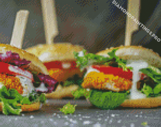 Burger With Chicken Nuggets And Vegetables Diamond Painting