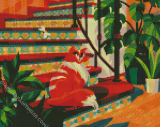 Cat On Stairs diamond painting
