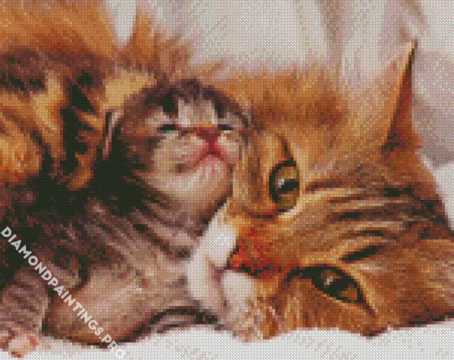 Cat Mother And Her Baby Diamond Painting
