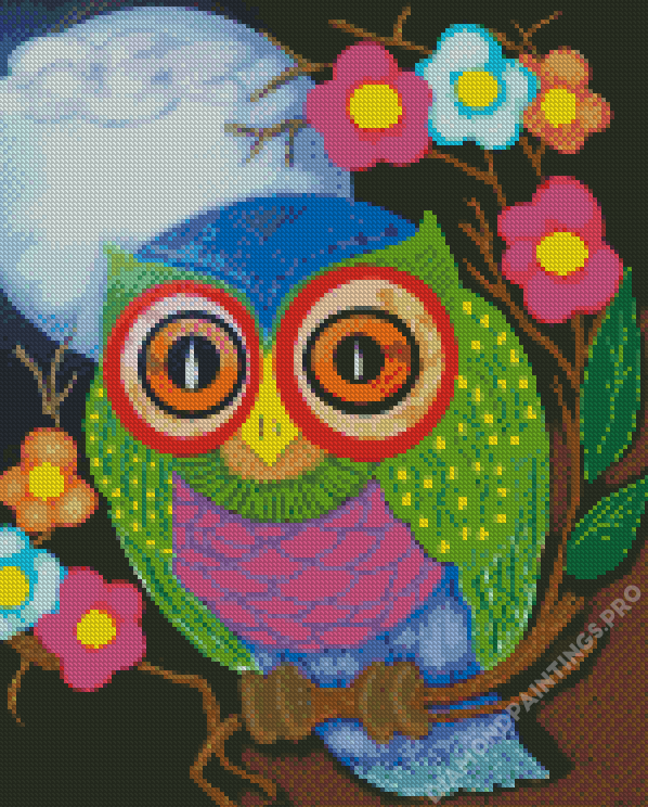 Cute Owl Bird And Flowers diamond painting