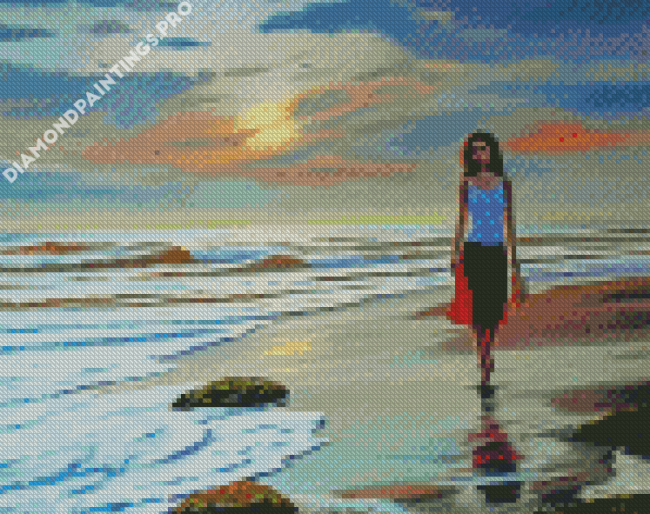 Cute Girl Walking On Beach Diamond painting