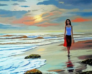 Cute Girl Walking On Beach Diamond painting