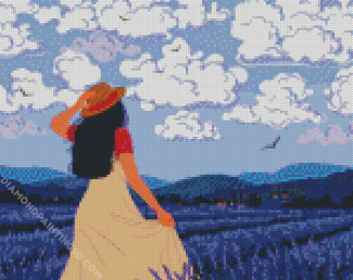 Illustration Girl In Lavender Field diamond painting
