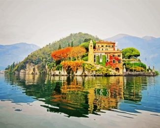 Italian Villa On The Lake Landscape Diamond Painting