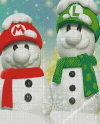 Mario And Luigi Snowman Diamond Painting