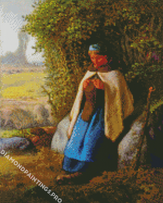Shepherdess Seated On A Rock By Francois Millet Diamond Painting