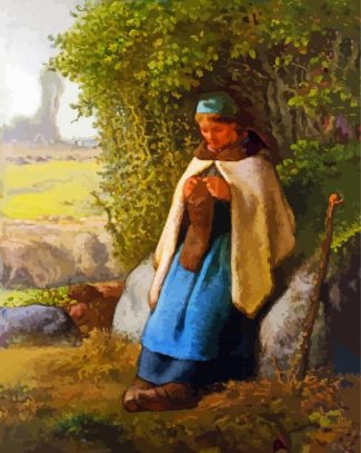 Shepherdess Seated On A Rock By Francois Millet Diamond Painting