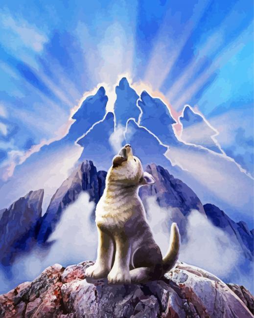 Wolf Pup Howling Diamond Painting