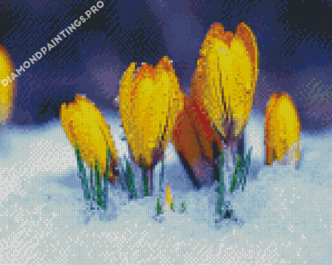 Yellow Spring Flowers In Snow Diamond Painting