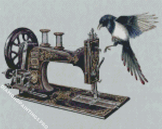 Bird On Sewing Machine Diamond Painting
