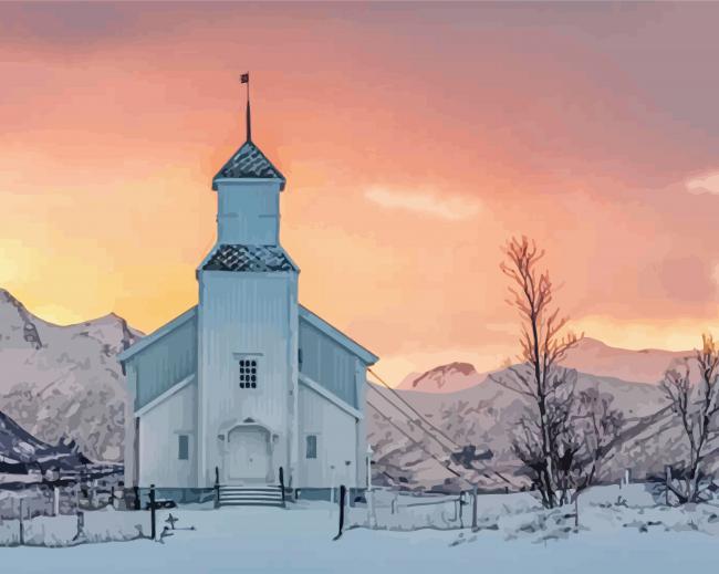 Winter Church Landscape Diamond Painting