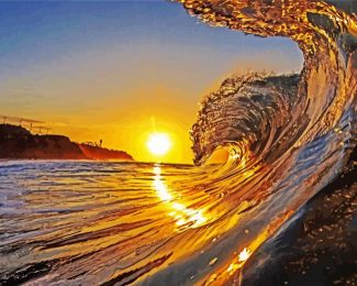 Beach And Waves Sunset Diamond Painting