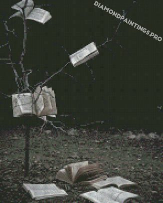 Black And White Trees And Books Diamond Painting