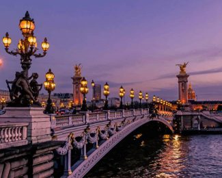 Bridge During Night Time Paris Diamond Painting