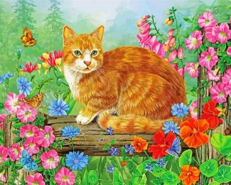 Cat And Flowers diamond painting