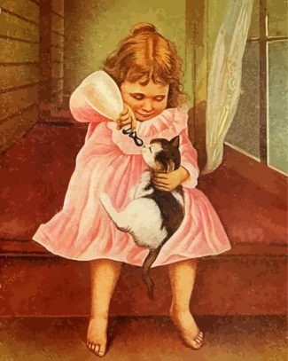 Cute Little Girl And Kitten Diamond Painting