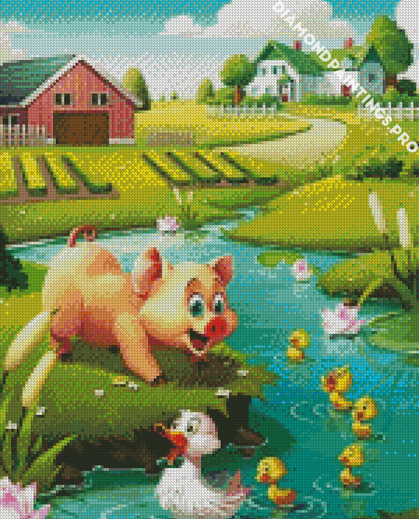 Happy Pig And Chick Diamond Painting