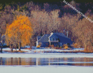 Houses Across Frozen River Diamond Painting