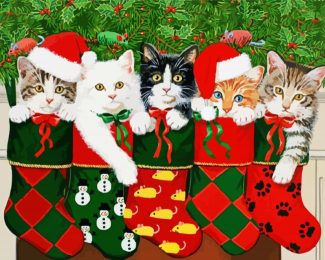 Kittens In Christmas Stockings diamond painting