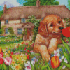 Puppy Smelling Flowers diamond painting