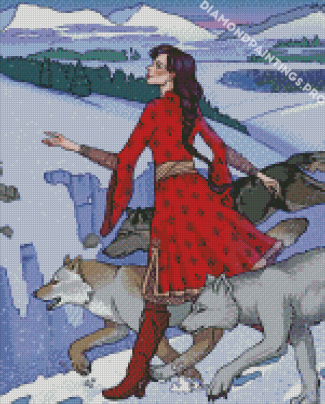 Woman And Wolves Diamond Painting