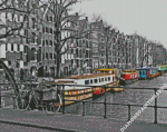 Amsterdam Colorful Barges Diamond Painting