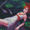 Red Hair Woman In Water Diamond Painting