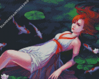 Red Hair Woman In Water Diamond Painting
