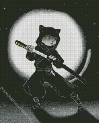 Black And White Ninja Cat Diamond Painting