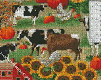 Cows Fall Scene Art Diamond Painting