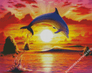 Dolphin At Sunset Seascape Diamond Painting