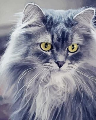 Fluffy Grey Cat Animal Diamond Painting
