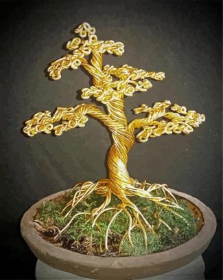 Golden Metal Tree In Pot Diamond Painting