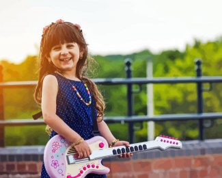 Little Girl Playing Electric Guitars Diamond Painting