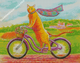 Orange Cat On Bicycle Diamond Painting