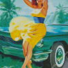 Pin Up Girl In Yellow Dress Diamond Painting