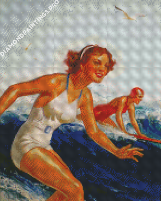 Retro Girl Surfing Diamond Painting