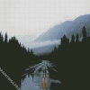Road To A Mountain In Winter And Rain Diamond Painting