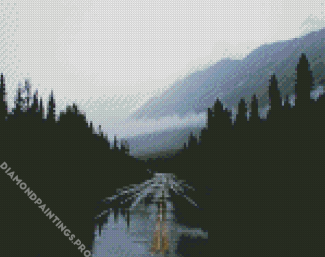 Road To A Mountain In Winter And Rain Diamond Painting