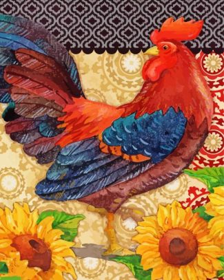 Sunflowers With Rooster Art Diamond Painting
