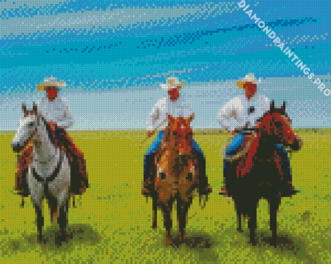 Three Cowboys And Horses Diamond Painting