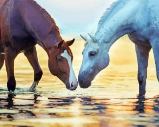 Horses Drinking Water Diamoind Painting