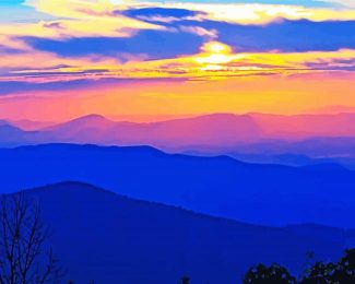 Sunset Over Blue Ridge Mountains Diamond Painting