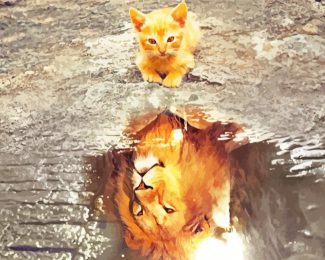 Cat Water Reflection Diamond Painting
