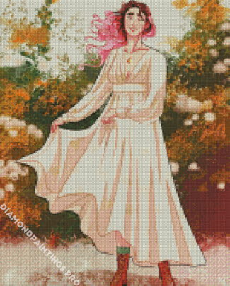 Cottagecore Girl With Pink Hair Diamond Painting