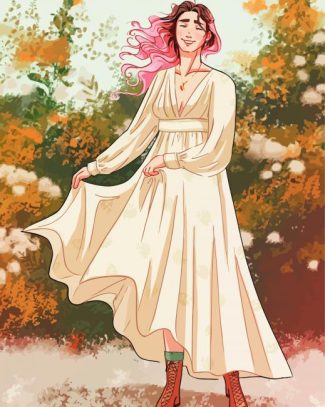 Cottagecore Girl With Pink Hair Diamond Painting