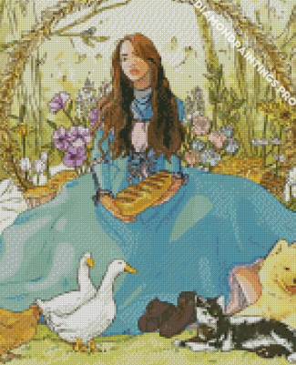 Cottagecore Lady With Animals Diamond Painting